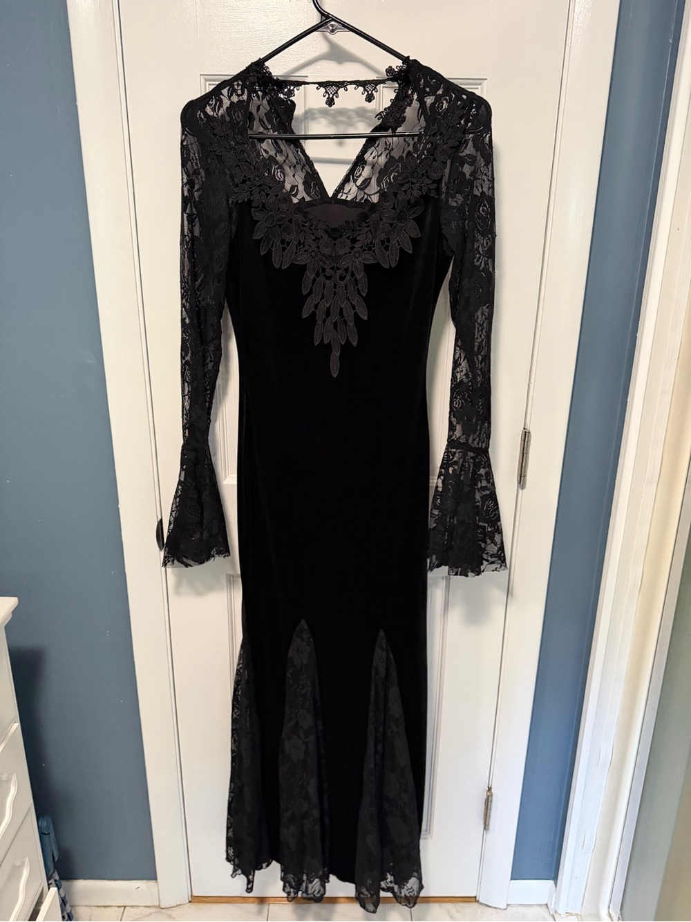 Beautiful black velvet witchy inspired dress. Handmade by artist.